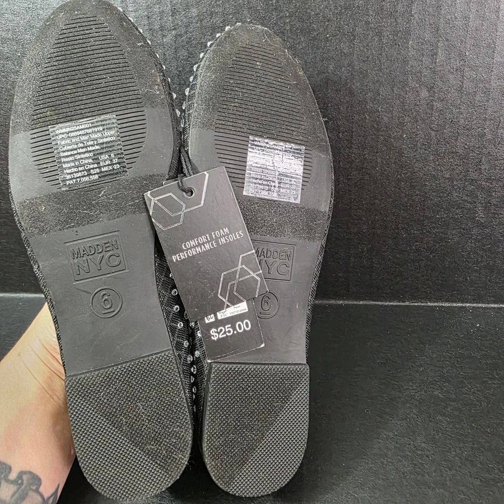 Madden NYC W MNYC‎ Mesh Flat Black Rhinestone Mary Jane Shoes Size 6 NEW